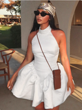 Simple halterneck sleeveless backless puffy homecoming dress HZ1022