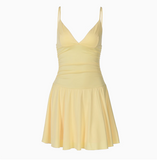 Sexy Deep V Neck Suspender Pleated High Waist Slim Fit Pleated Skirt Homecoming Dress HZ1022