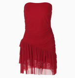 Sexy one-shoulder tube top elastic slim mesh splicing oblique hem homecoming dress HZ1022