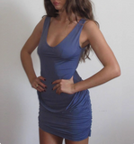 Sexy blue round neck suspenders double layer pleated slim fit hip homecoming dress HZ1022