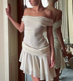 Sweet Sleeveless Off-the-shoulder Chiffon Irregular Skirt Homecoming Dress HZ1022