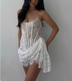 Lace fishbone one-shoulder tube top slim birthday party homecoming dress HZ1022