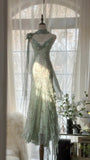 Flowy Light Green Strap Mermaid Chiffon Beaded Prom Dress HZ1022