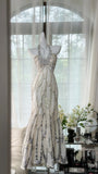 Vintage White Halter Off-The-Shoulder Beaded Prom Dress HZ1022