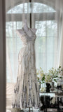 Vintage White Halter Off-The-Shoulder Beaded Prom Dress HZ1022