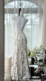 Vintage White Halter Off-The-Shoulder Beaded Prom Dress HZ1022