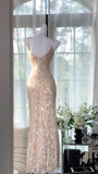 Elegant Pink Chiffon Mermaid Strap Evening Gown Prom Dress HZ1022