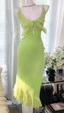 Simple Green Chiffon Mermaid Irregular Skirt Prom Dress HZ1022