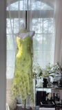 Shiny Green Beaded Straps Chiffon Irregular Skirt Prom Dress HZ1022