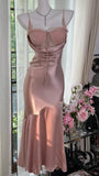 Gentle Pink Strap Satin Mermaid Evening Gown Prom Dress HZ1022