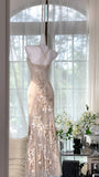 Elegant Light Pink Chiffon Printed Mermaid Evening Gown Prom Dress HZ1022