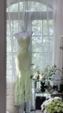 Fresh Green Beaded Chiffon Ruffled Prom Dress HZ1022