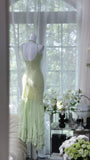 Fresh Green Beaded Chiffon Ruffled Prom Dress HZ1022