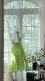Fresh Green Chiffon Beaded Ribbon Prom Dress HZ1022