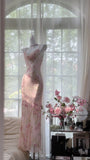 Elegant Printed Pink Chiffon Mermaid Evening Gown Prom Dress HZ1022
