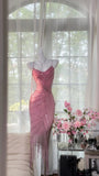 Luxurious Heavy Pink Tassel Beaded Mermaid Prom Dress HZ1022