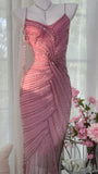 Luxurious Heavy Pink Tassel Beaded Mermaid Prom Dress HZ1022