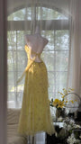 Flowy Yellow Spaghetti Strap Chiffon Beaded Mermaid Evening Gown Prom Dress HZ1022