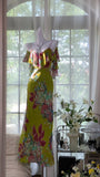 Vintage Oil Painting Green Printed Chiffon Mermaid Evening Gown Prom Dress HZ1022