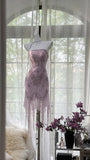 Sexy Purple Lace Tube Top Beaded Earrings Curled Skirt Prom Dress HZ1022