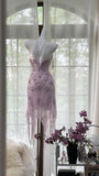 Sexy Purple Lace Tube Top Beaded Earrings Curled Skirt Prom Dress HZ1022