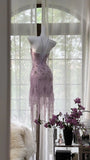 Sexy Purple Lace Tube Top Beaded Earrings Curled Skirt Prom Dress HZ1022