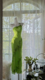 Fresh Green One Shoulder Chiffon Beaded Mermaid Evening Gown Prom Dress HZ1022