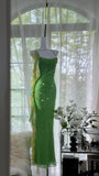 Shiny Full Beaded Heavy Green Mermaid Backless Evening Gown Prom Dress HZ1022