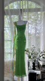 Shiny Full Beaded Heavy Green Mermaid Backless Evening Gown Prom Dress HZ1022