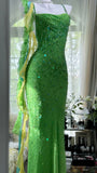 Shiny Full Beaded Heavy Green Mermaid Backless Evening Gown Prom Dress HZ1022