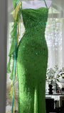 Shiny Full Beaded Heavy Green Mermaid Backless Evening Gown Prom Dress HZ1022