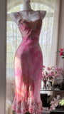 Elegant Rose Oil Painting Gradient Pink Mermaid Prom Dress HZ1022