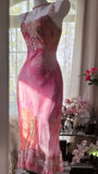 Elegant Rose Oil Painting Gradient Pink Mermaid Prom Dress HZ1022