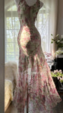 Flowing Chiffon Sequin Print Pink Irregular Skirt Prom Dress HZ1022