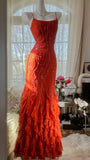 Gorgeous sunset orange chiffon beaded jellyfish skirt evening dress prom dress HZ1022