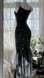 Retro beautiful shoulder strap beaded chiffon irregular skirt prom dress HZ1022