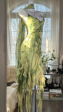 Fresh Rendering Green Beaded Chiffon Irregular Skirt Prom Dress HZ1022