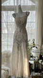 Vintage White Beaded Chiffon Mermaid Prom Dress HZ1022