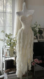 Fairy-like Tube Top With Heart-shaped Collar And Beaded Wood Ear Curled Skirt Chiffon Prom Dress HZ1022