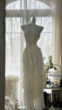 Fairy-like Tube Top With Heart-shaped Collar And Beaded Wood Ear Curled Skirt Chiffon Prom Dress HZ1022