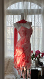Gorgeous Grapefruit Beaded Chiffon Irregular Hem Short Prom Dress HZ1022