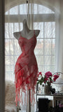 Gorgeous Grapefruit Beaded Chiffon Irregular Hem Short Prom Dress HZ1022