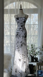 Vintage Bamboo Shadow Beaded Strap Chiffon Evening Gown Prom Dress HZ1022