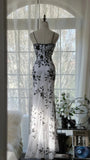 Vintage Bamboo Shadow Beaded Strap Chiffon Evening Gown Prom Dress HZ1022