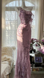 Charming Purple One Shoulder Heavily Beaded Chiffon Prom Dress HZ1022