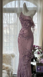 Charming Purple One Shoulder Heavily Beaded Chiffon Prom Dress HZ1022