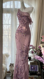 Charming Purple One Shoulder Heavily Beaded Chiffon Prom Dress HZ1022