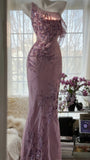 Charming Purple One Shoulder Heavily Beaded Chiffon Prom Dress HZ1022
