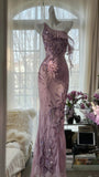Charming Purple One Shoulder Heavily Beaded Chiffon Prom Dress HZ1022