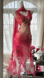 Dreamy Smudged Flower Beaded Chiffon Irregular Skirt Prom Dress HZ1022
